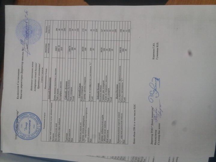 11-15 қараша аралығындағы асхананың ас мәзірі