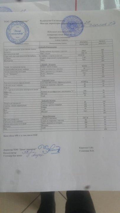 27- 31 қаңтар аралығындағы асхананың ас мәзірі