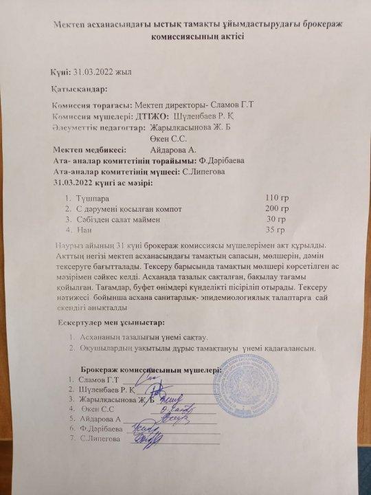 31.03.2022ж. Брокераж комиссиясының АКТ-і