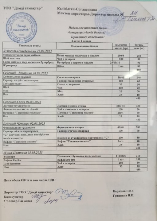 27.02-03.03.2023 Ас мәзірі, меню