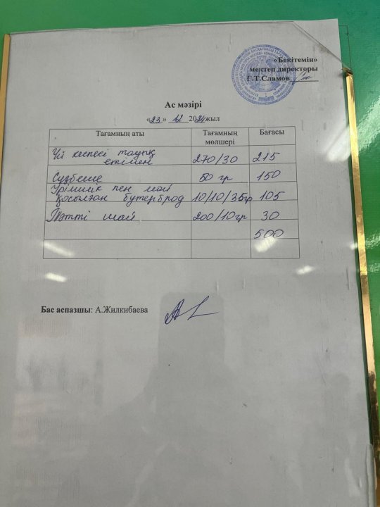 23.12.2024ж БІР КҮНДІК АС МӘЗІРІ.МЕНЮ