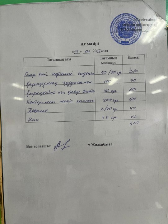 13.01.2025ж БІР КҮНДІК АС МӘЗІРІ.МЕНЮ