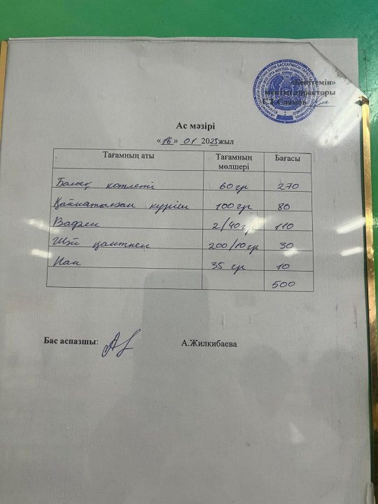16.01.2025ж БІР АПТАЛЫҚ АС МӘЗІРІ.МЕНЮ