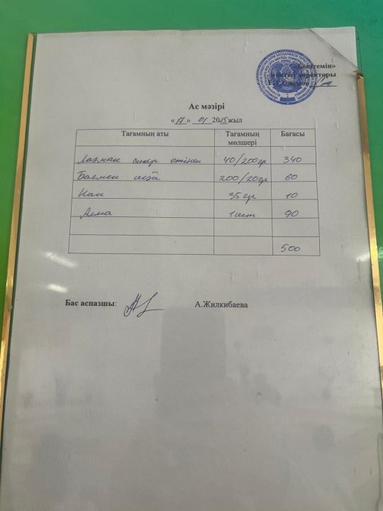 17.01.2025ж БІР КҮНДІК АС МӘЗІРІ.МЕНЮ