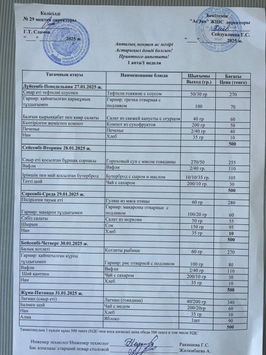 27.01.-31.01.2025ж БІП АПТАЛЫҚ АС МӘЗІРІ.МЕНЮ