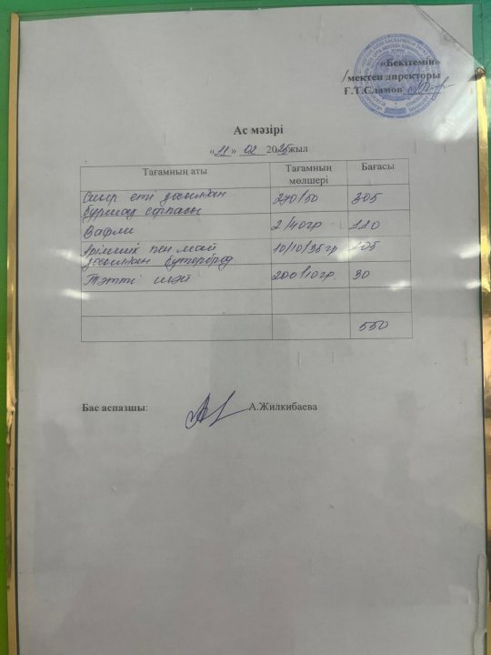 11.02.2025ж БІР КҮНДІК АС МӘЗІРІ.МЕНЮ