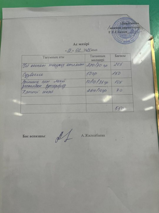 17.02.2025ж БІР КҮНДІК АС МӘЗІРІ.МЕНЮ