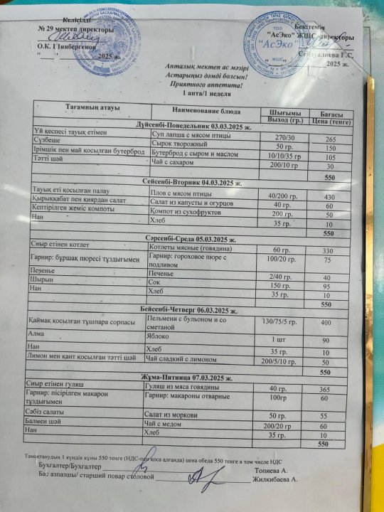03.03-07.03.2025ж БІР АПТАЛЫҚ АС МӘЗІРІ.МЕНЮ