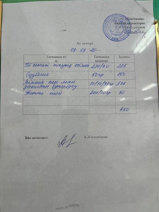 03.03.2025ж БІР КҮНДІК АС МӘЗІРІ.МЕНЮ