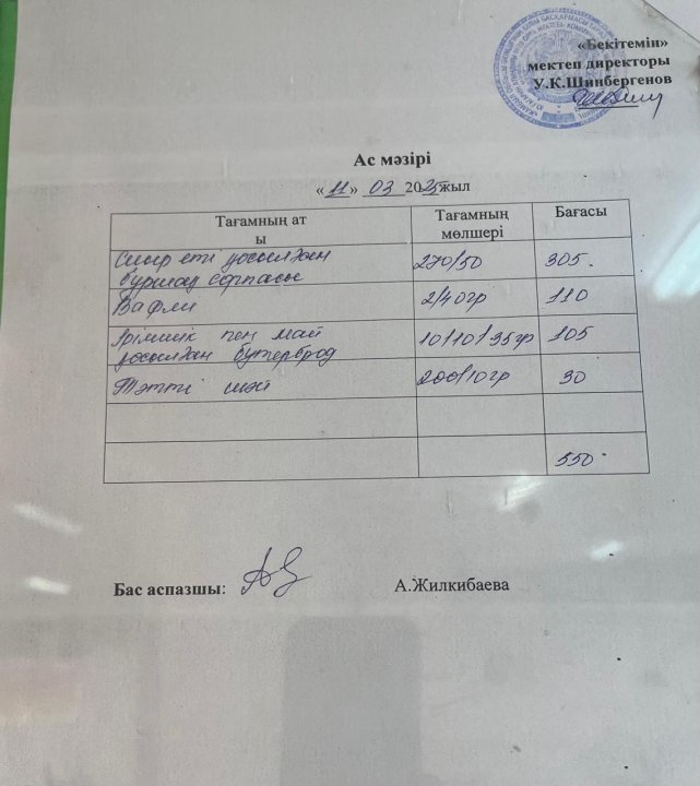 11.03.2025ж БІР КҮНДІК АС МӘЗІРІ.МЕНЮ