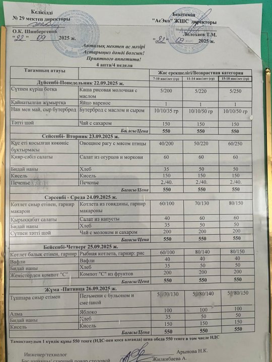 22.09-26.09.2025 БІР АПТАЛЫҚ АС МӘЗІРІ.МЕНЮ